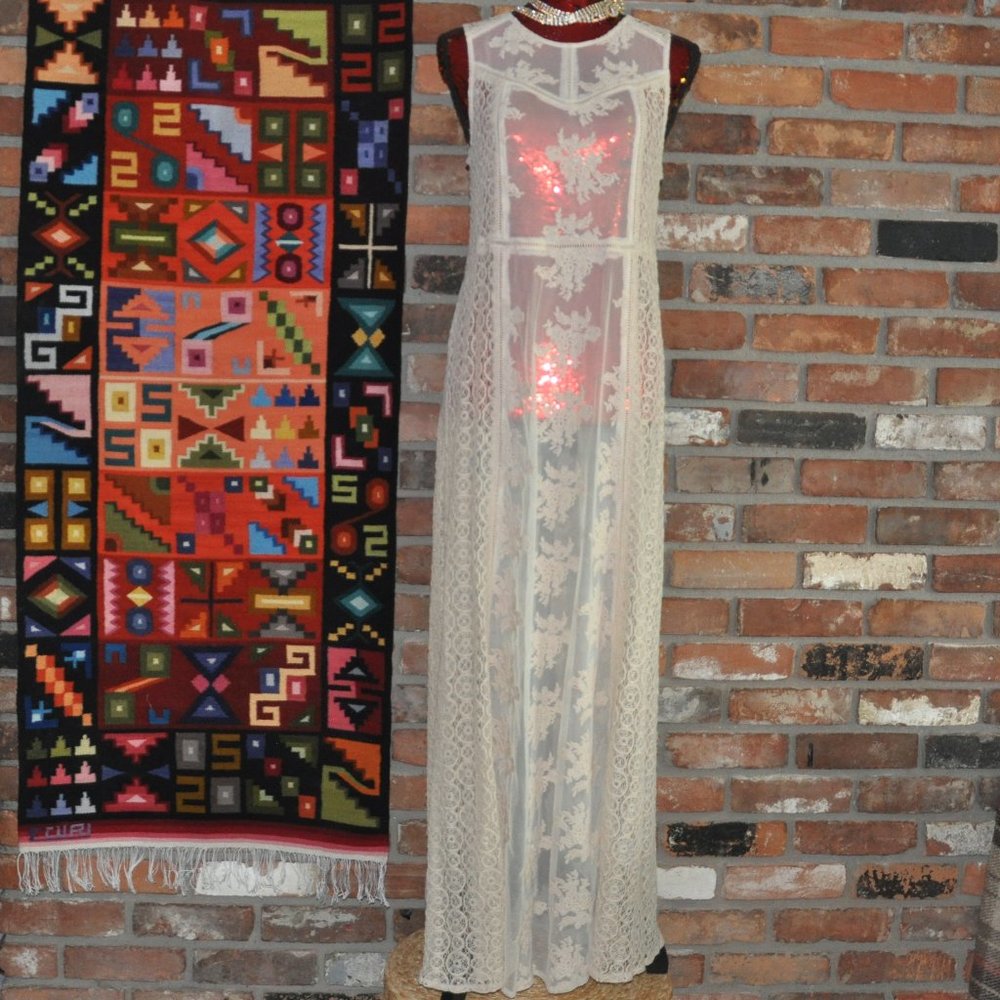Forever 21 Sheer Nude Lace, Sleeveless Maxi Dress, Long Gown M